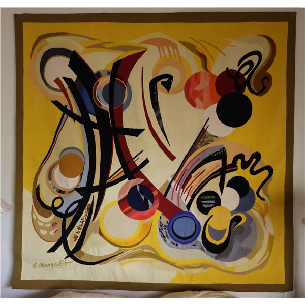 Israeli Large Abstract Tapestry by Aviva Margalit, Framed 70" x 72"