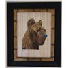 Image 1 : Egyptian Leopard Head Artwork Signed by Artist, Framed 17" x 21"
