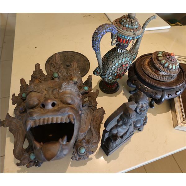 Misc Metal Décor: Balinese Mask, Teapot, Figurines, Trinket Box, etc Misc Sizes