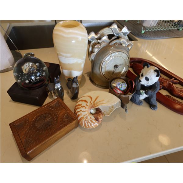 Misc Décor: Trinket Box, Vase, Shell, Clock, Panda Figurine, Globe, etc Misc Sizes