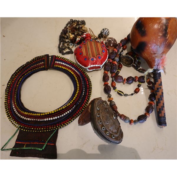 Misc Décor:  Woven Wall Hanging, Beaded Canteen, etc Misc Sizes