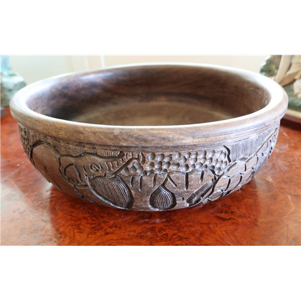 Carved Wooden Bowl 12" Dia, 4"H