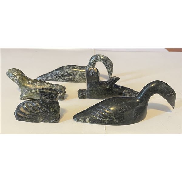 5 small Inuit Soapstone carved signed