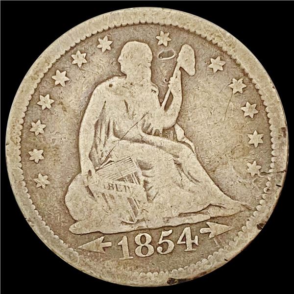 1854-O Arrows Seated Liberty Quarter NICELY CIRCULATED