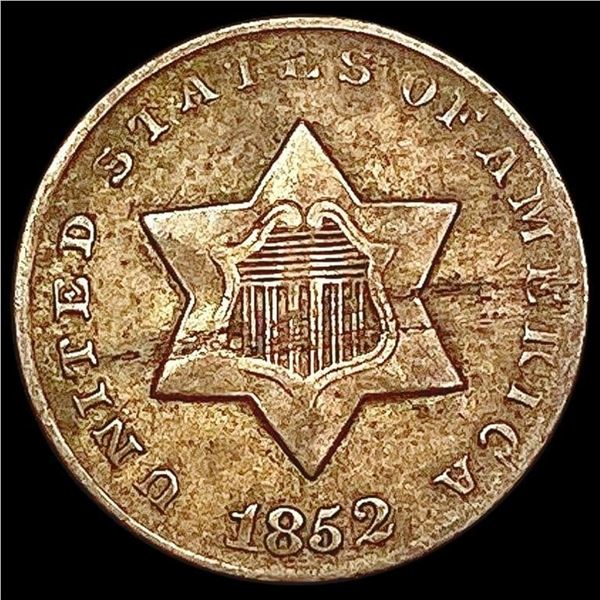 1852 TY2 Silver Three Cent CLOSELY UNCIRCULATED