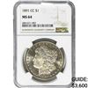 Image 1 : 1891-CC Morgan Silver Dollar NGC MS64