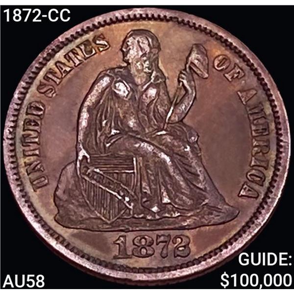 1872-CC Seated Liberty Dime CHOICE AU