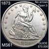 Image 1 : 1873 No Arrows Open 3 Seated Liberty Half Dollar UNCIRCULATED