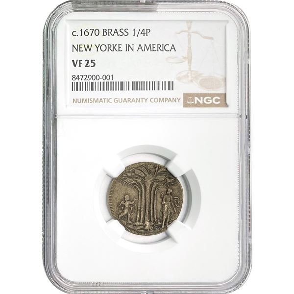1670 New Yorke in America 1/4 P [1 Coin] NGC VF25