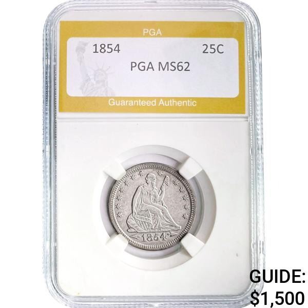 1854 Seated Liberty Quarter PGA MS62
