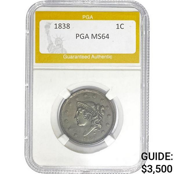 1838 1C Large Cent PGA MS64 MS64