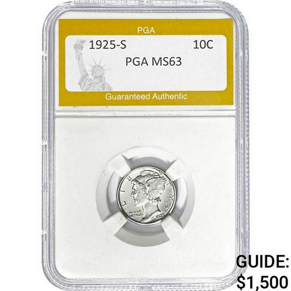 1925-S Mercury Dime PGA MS63 MS63
