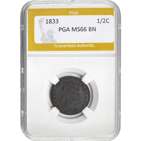 1833 Half Cent PGA MS66 BN
