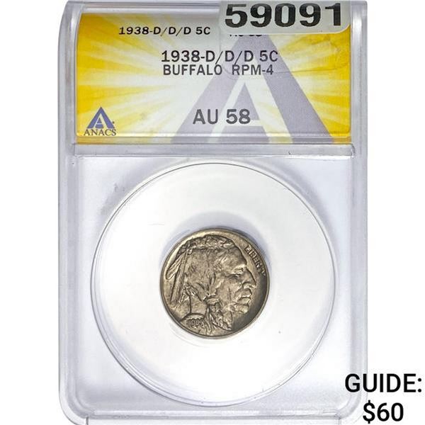 1938-D/D Buffalo Nickel ANACS AU58