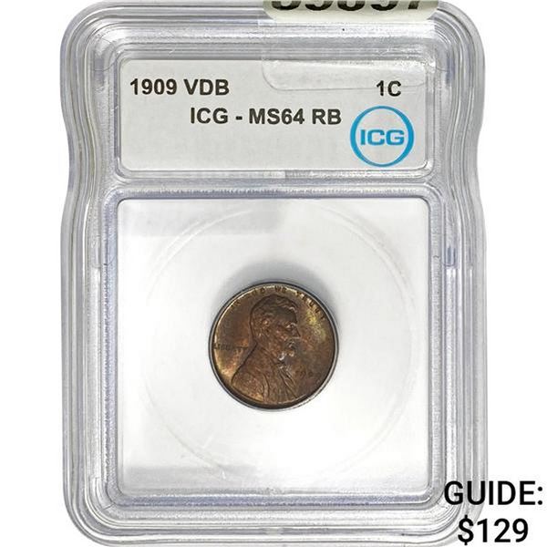 1909 VDB Lincoln Cent ICG MS64 RB