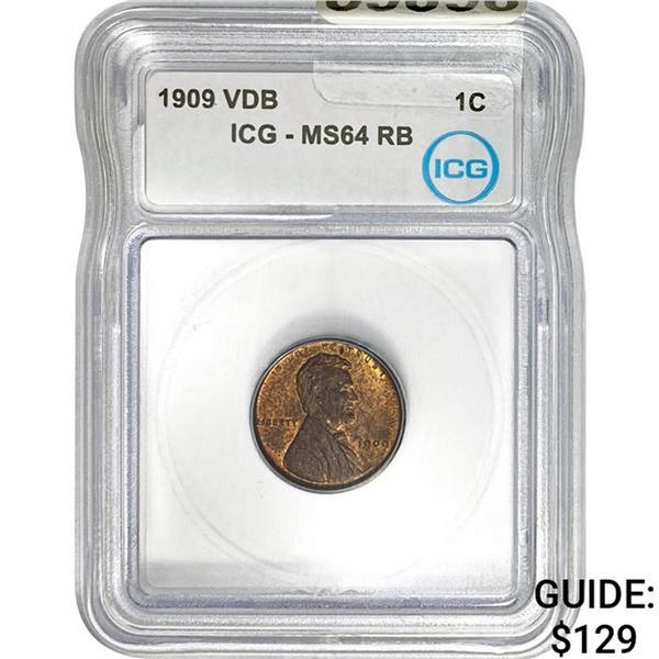 1909 VDB Lincoln Cent ICG MS64 RB