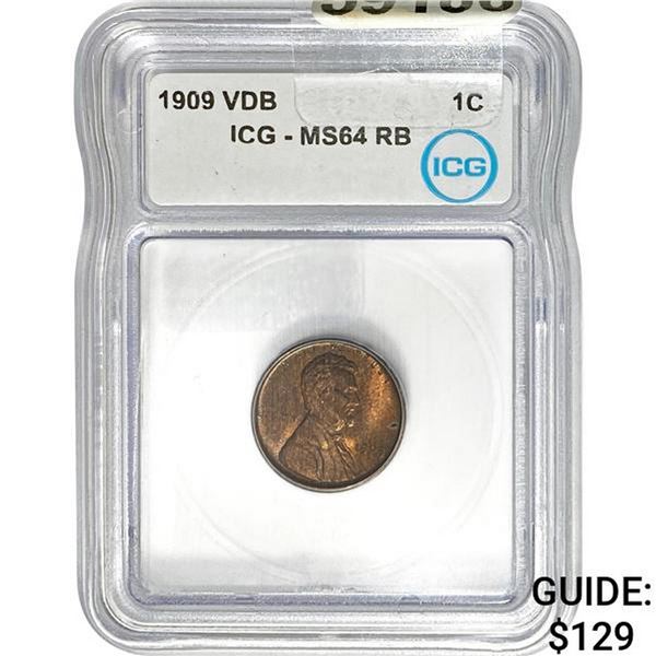 1909 VDB Lincoln Cent ICG MS64 RB
