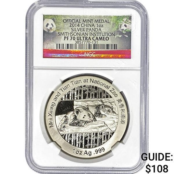 2014 China Silver Panda Medal NGC PF70 U