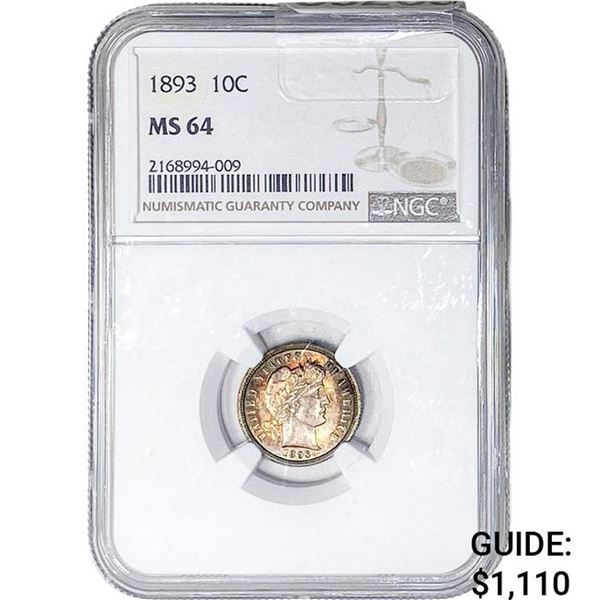 1893 10C NGC MS64