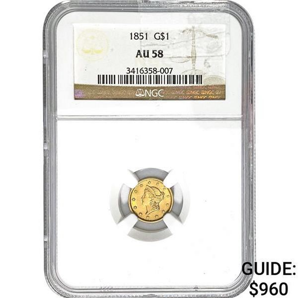 1851 G$1 NGC AU58