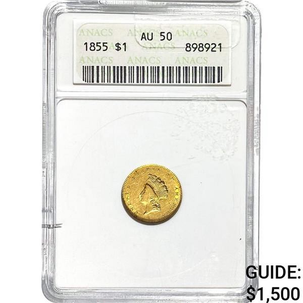 1855 $1 ANACS AU50