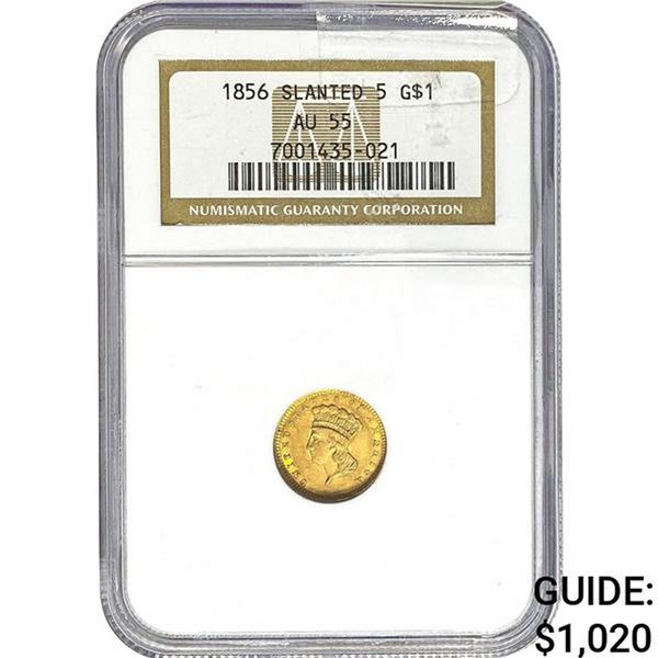 1856 Slanted 5 G$1 NGC AU55