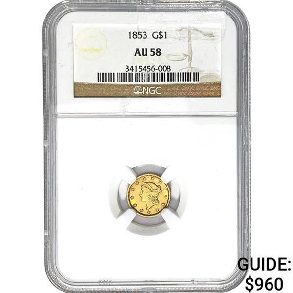 1853 G$1 NGC AU58