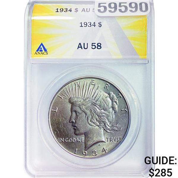 1934 Peace Dollar ANACS AU58