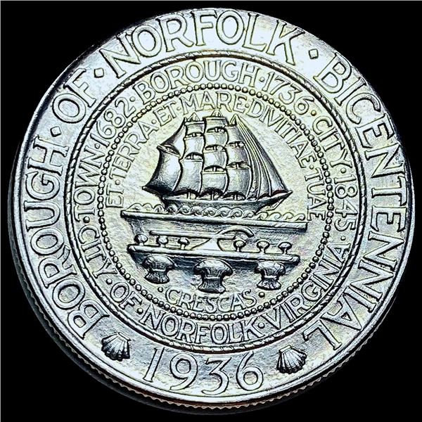 GEM BU 1936 Norfolk Bicentennial Silver Half Dollar