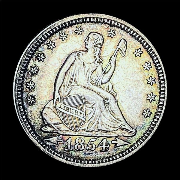 CHOICE AU 1854 Arrows Seated Liberty Silver Quarter