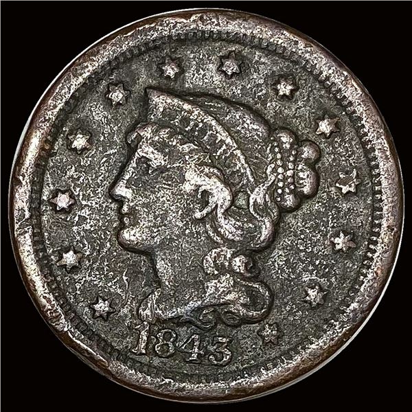 LIGHTLY CIRCULATED 1843 Braided Hair Large Cent