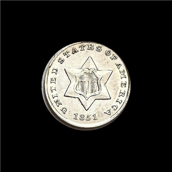 CLOSELY UNCIRCULATED 1851 Silver Three-Cent Piece