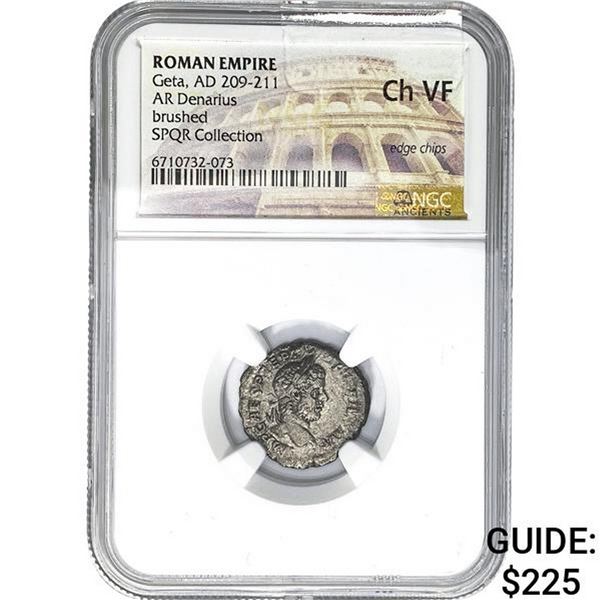 Roman Geta, AD 209-211 Silver Denarius NGC VF