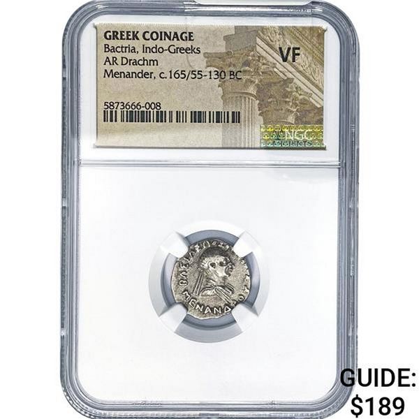 Greek Bactria Menander 165/55-130BC Silver Drachm