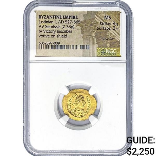 Byzantine Justinian I, AD 527-565 Gold Semissis