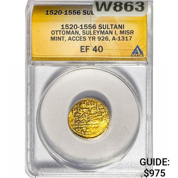 [1520-1556] Ottoman .1077oz Gold Sultani NGC EF40
