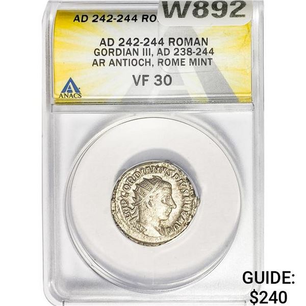 Roman Gordian III, AD 238-244 Silver Antioch ANACS