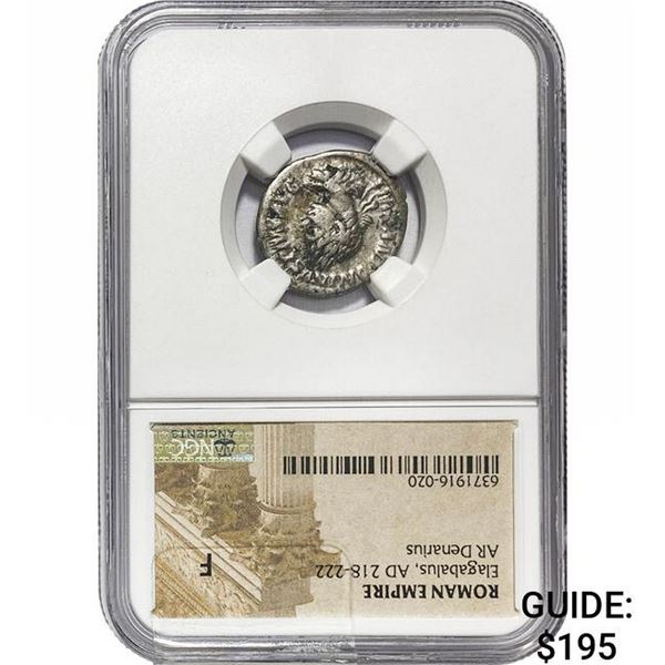 Roman Elagabalus, AD 218-22 Silver Denarius NGC F