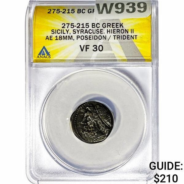 Greek Hieron II 275-215 BC Bronze 18MM ANACS VF30