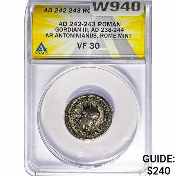 Roman Gordian III, AD 238-244 Silver Antoninianus ANACS
