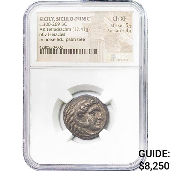 300-289 BC Sicily, Siculo-Punic Silver Tetradrachm NGC