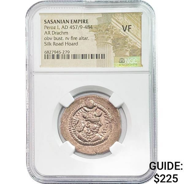 Sasanian Peroz I, AD 457/9-484 Silver Drachm NGC