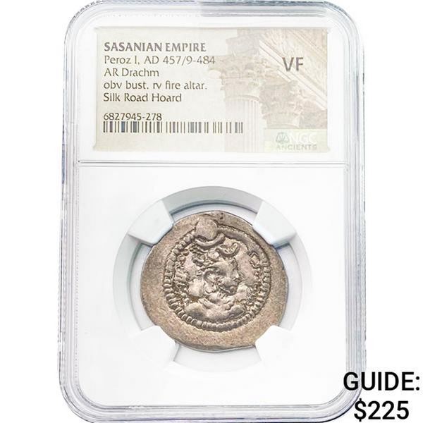 Sasanian Peroz I, AD 4579/484 Silver Drachm NGC
