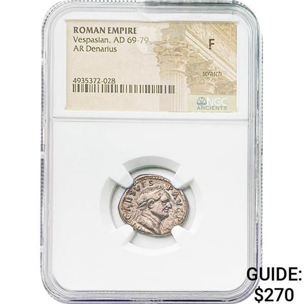 Roman Vespasian, AD 69-79 Silver Denarius NGC F