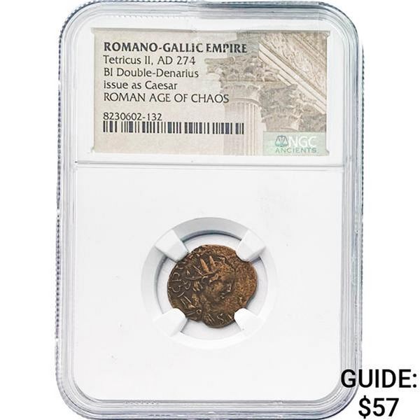 Romano-Gallic Tetricus II, AD 274 BI Dbl-Denarius NGC