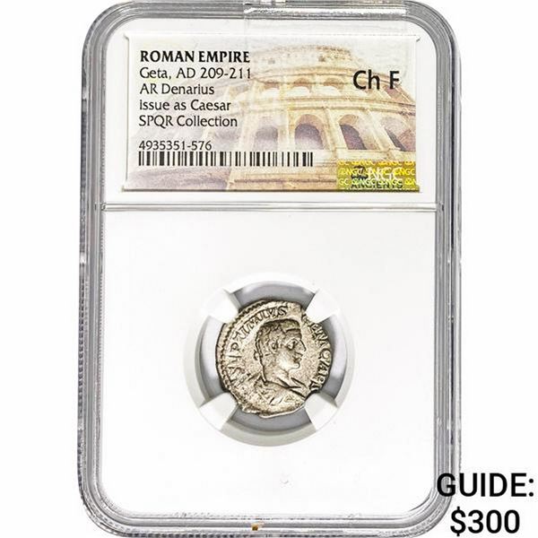 Roman Geta, AD 209-211 Silver Denarius NGC