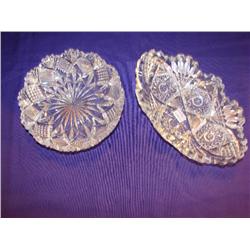 2 Cut Glass Relish Trays w/Saw Tooth Edging
