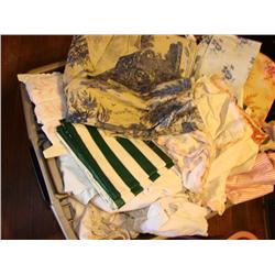 Plastic Tote FULL of linens, fabric, curtains
