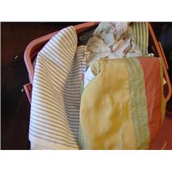 Plastic Tote FULL of linens, fabrics
