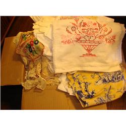 Box of linens & fabrics